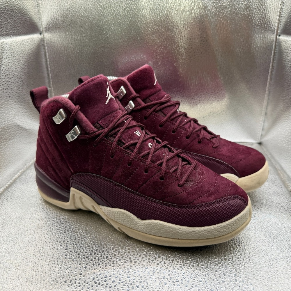 Size 6.5Y Air Jordan 12 Retro Bordeaux Kids Lace-Up Basketball Shoes 153265-617
